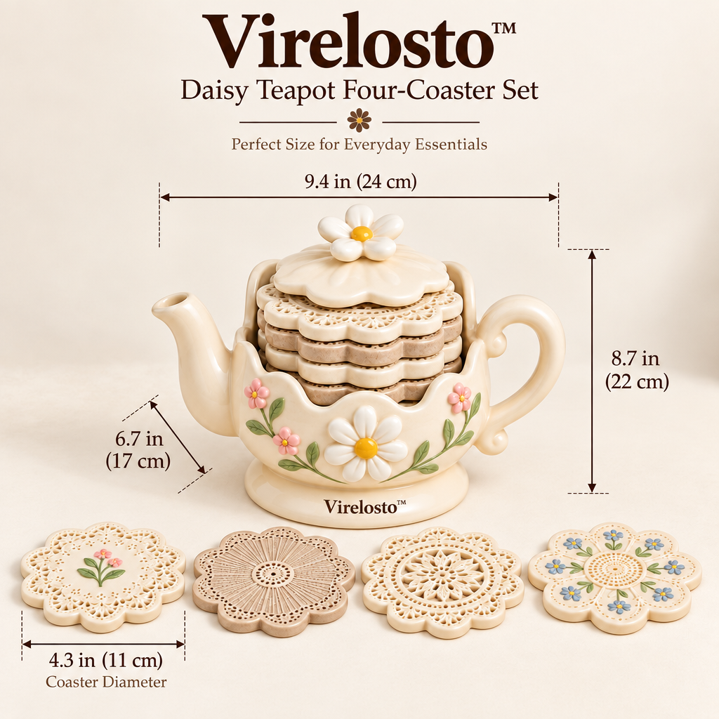 Virelosto™ Daisy Teapot Four-Coaster Set