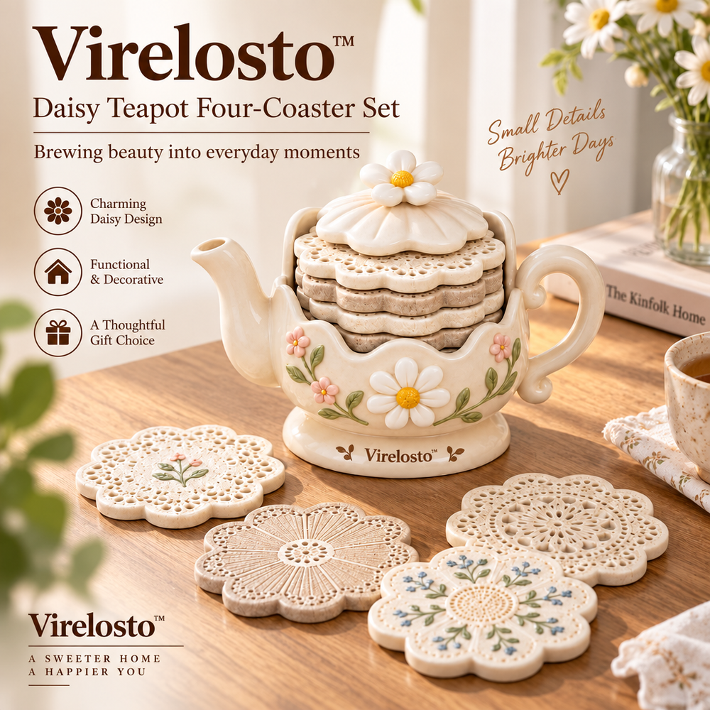 Virelosto™ Daisy Teapot Four-Coaster Set