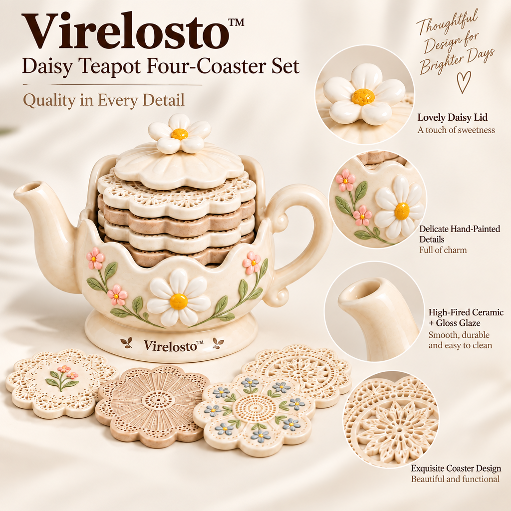 Virelosto™ Daisy Teapot Four-Coaster Set