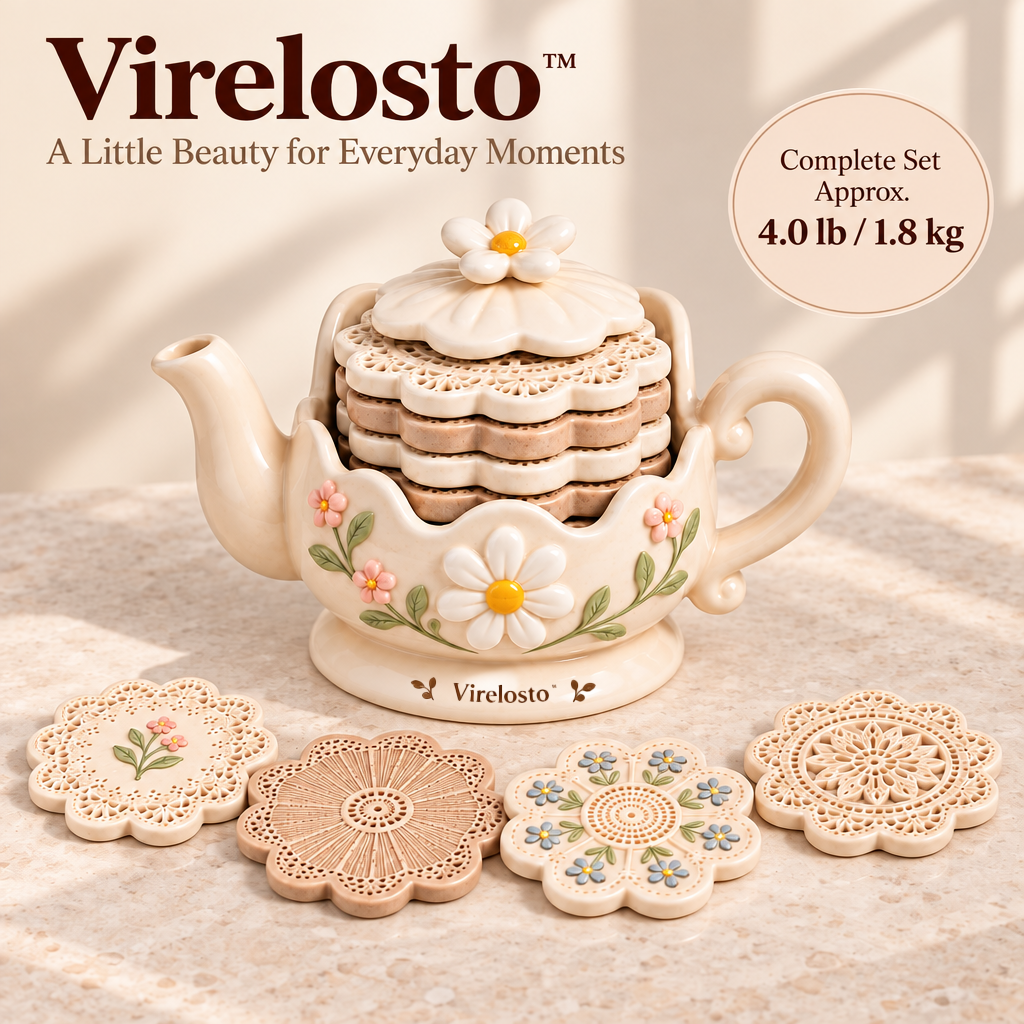 Virelosto™ Daisy Teapot Four-Coaster Set