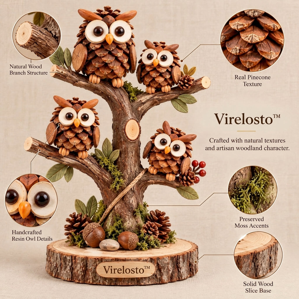 Virelosto™ Woodland Pinecone Owl Tree Sculpture