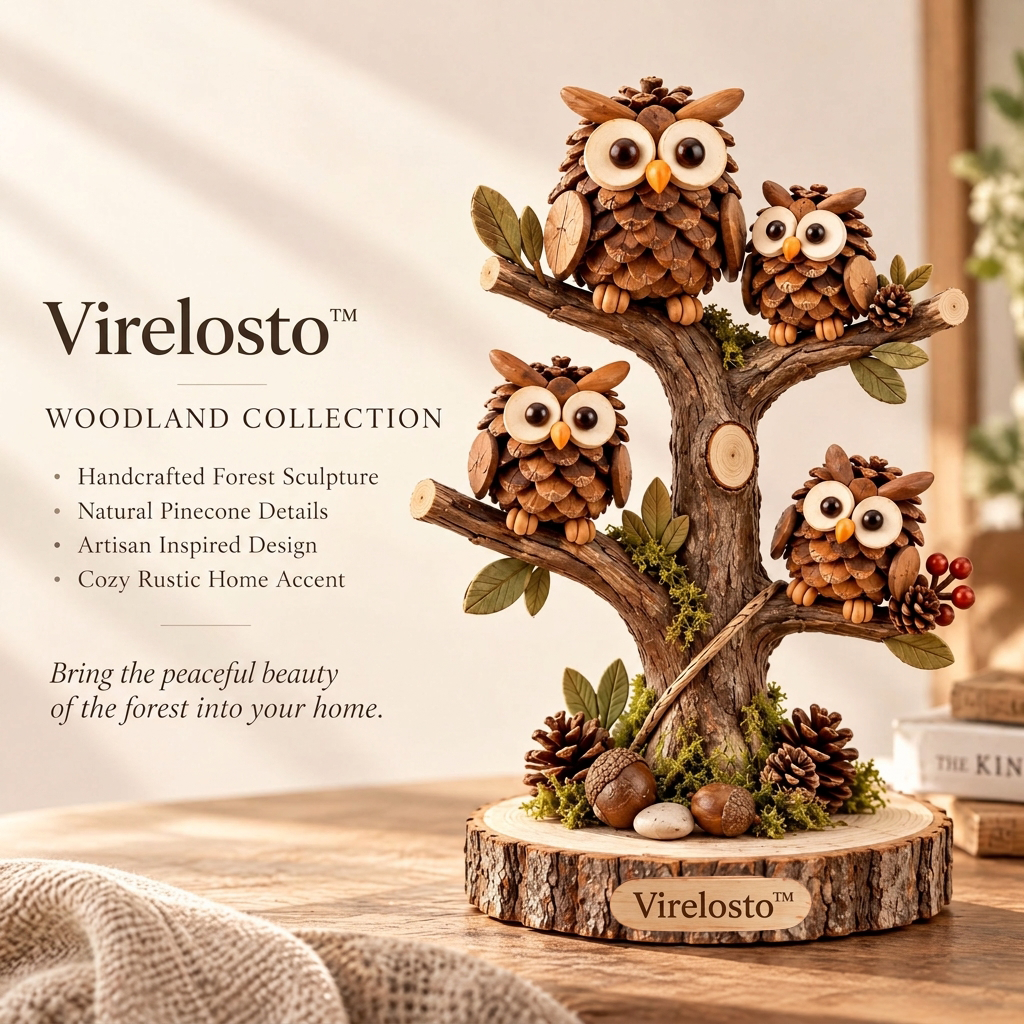Virelosto™ Woodland Pinecone Owl Tree Sculpture