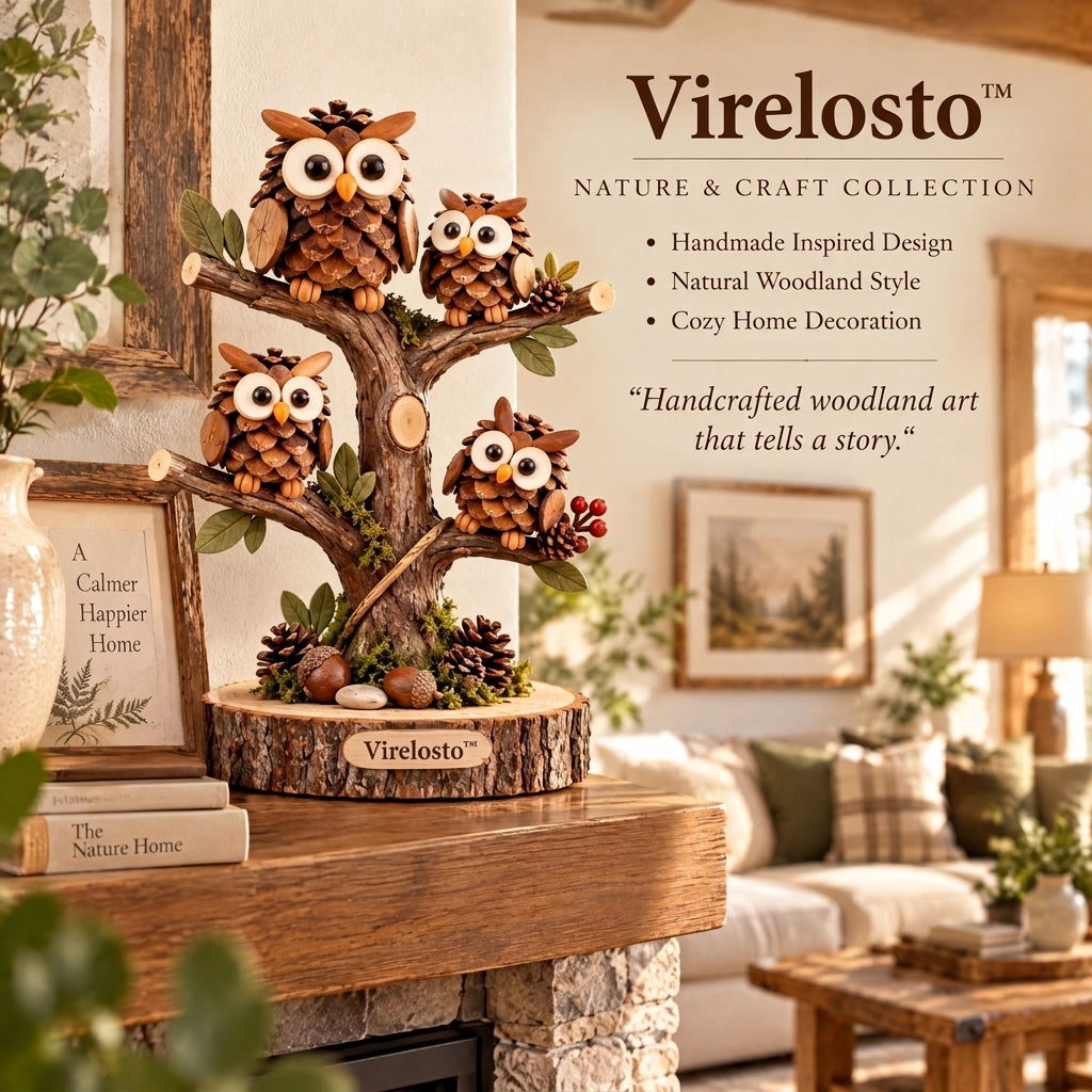 Virelosto™ Woodland Pinecone Owl Tree Sculpture
