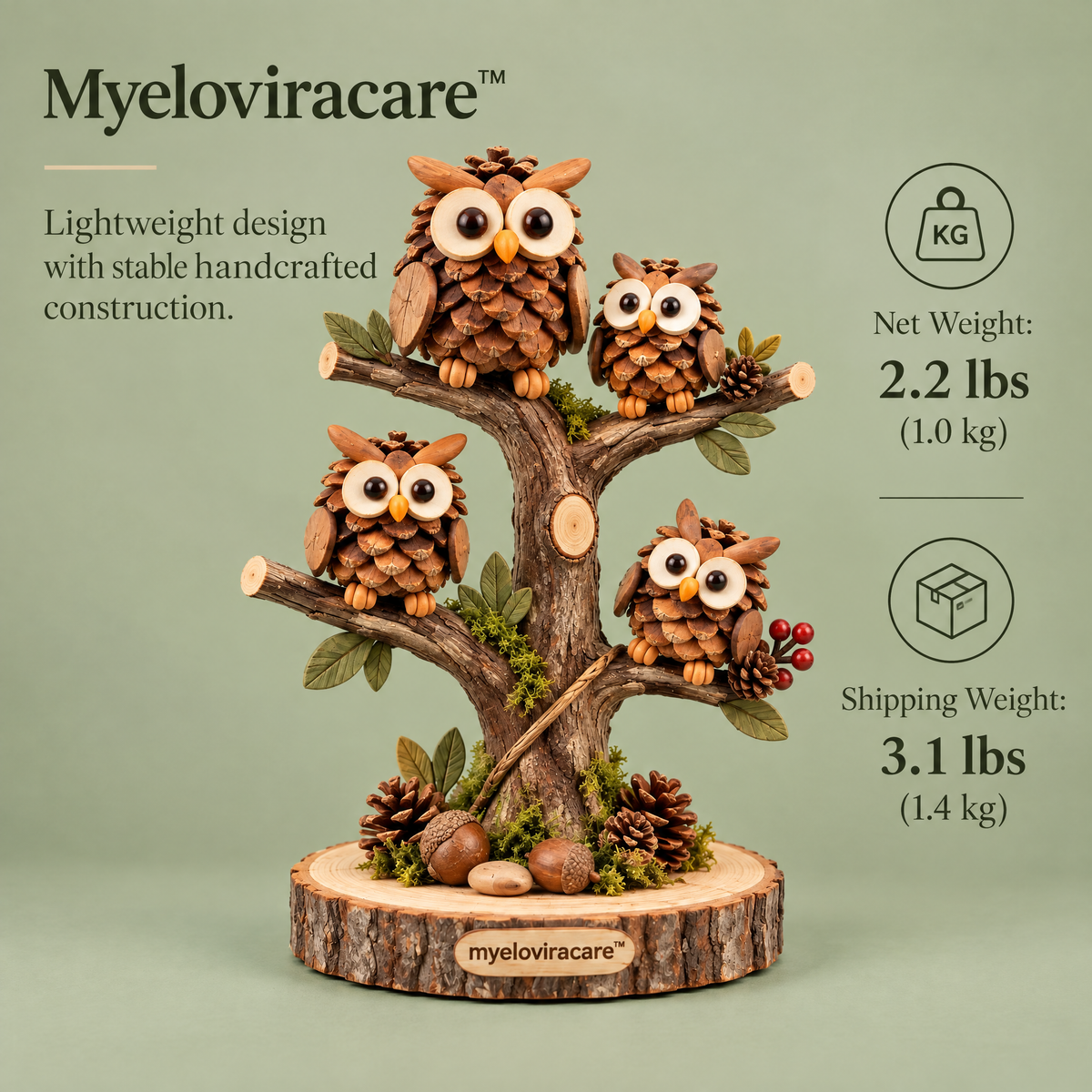 Myeloviracare™ Woodland Pinecone Owl Tree Sculpture