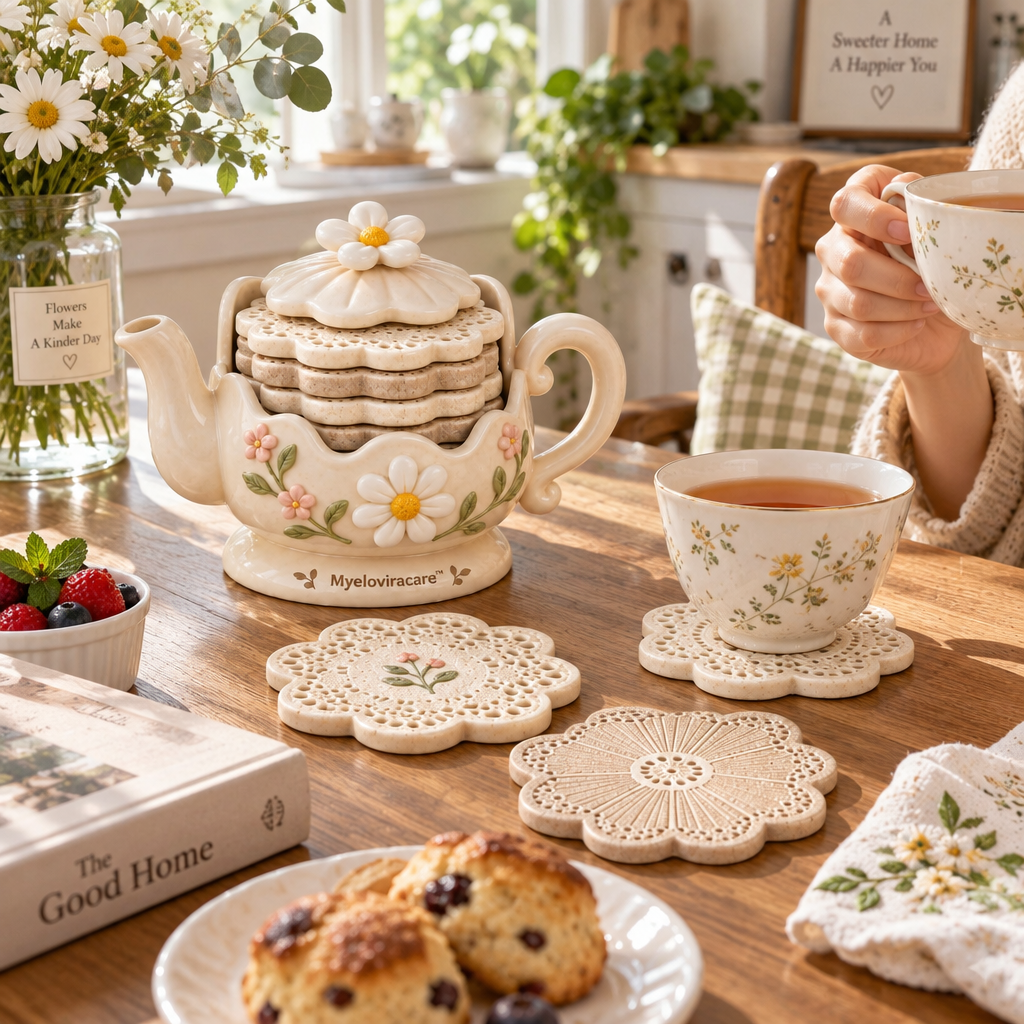 Myeloviracare™ Daisy Teapot Four-Coaster Set