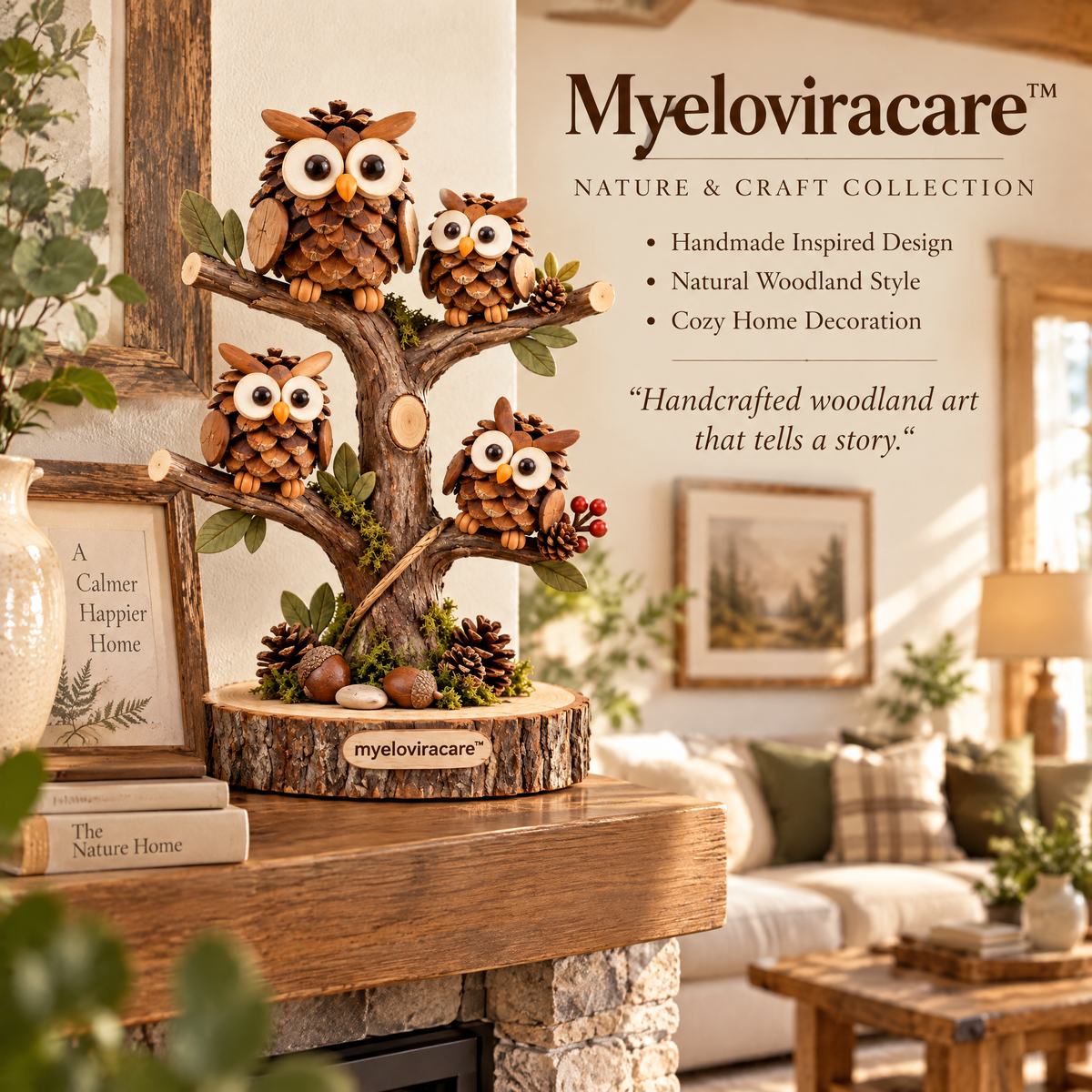 Myeloviracare™ Woodland Pinecone Owl Tree Sculpture